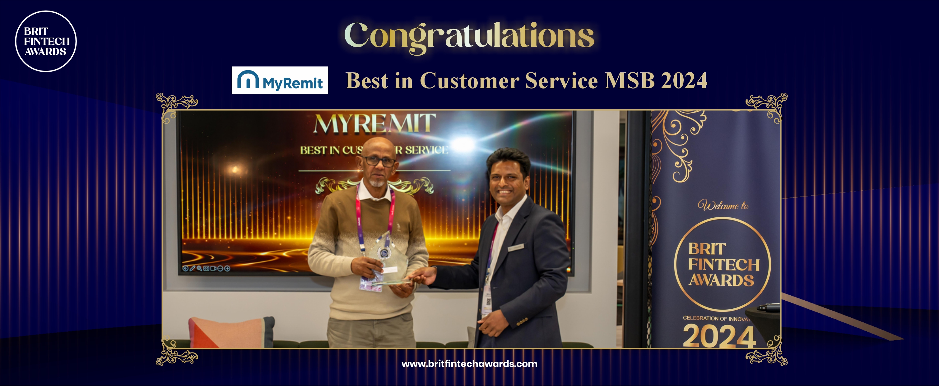 Best Customer Service MSB of the year 2024 at the Brit Fintech Awards